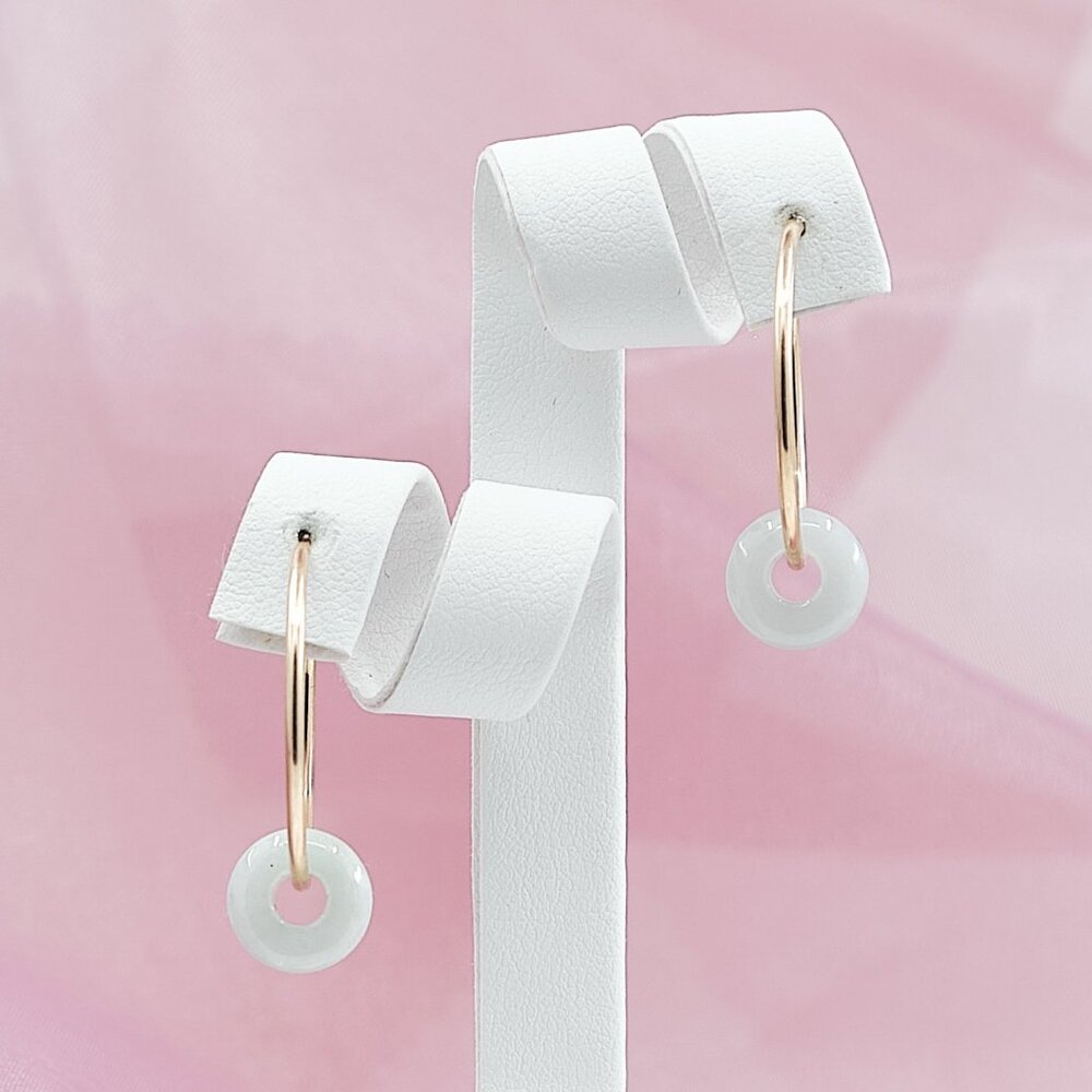 Jade Donut Small Hoop Earrings, 14K Gold Filled